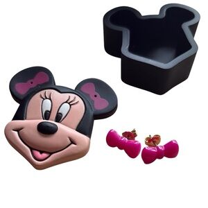 Disney Minnie Mouse Avon 3-in-1 Trinket Box Brooch Earrings Set NIB
